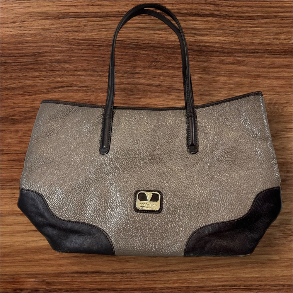 Valentina Tradizione Italiana‎ Tote Bag Taupe Beige Gray Leather Designer